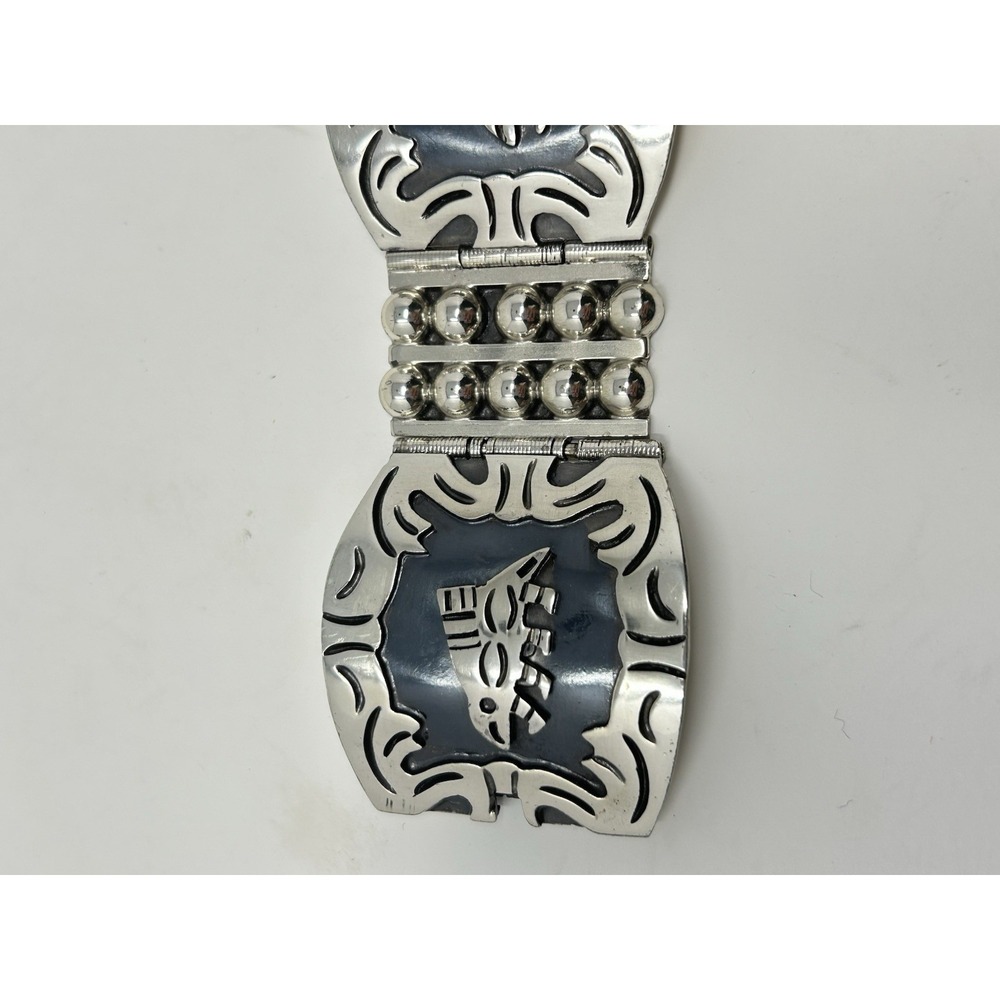Vintage 925 Mexico Sterling Silver Porcupine Animal Panel Bracelet Heavy 2.5 oz - Picture 7 of 12